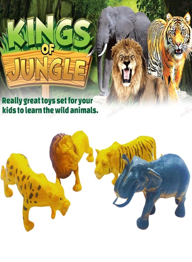 Mallexo Attractive Big Size Jungle Animals Toys for Kids 3+ | 4 PCs Realistic Cartoon Wild Safari Animal Toy Action Figure for Boys and Girls Birthday Gift for Children Wildlife Forest Janwar Toyset - Image 2